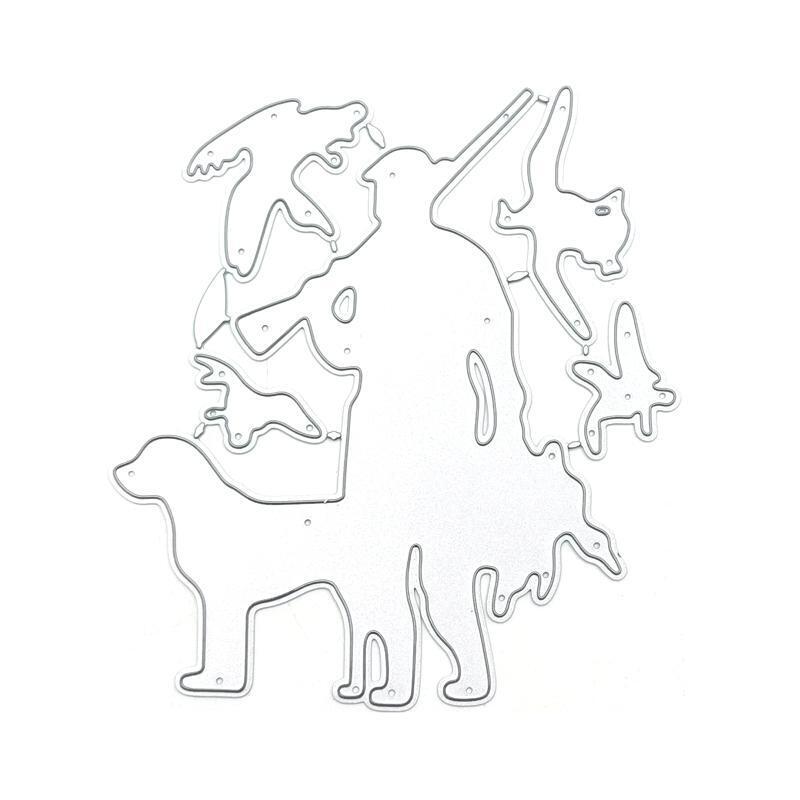 Man Dog Hunting Metal Cutting Dies Stencil Scrapbooking DIY Album Stamp Emboss