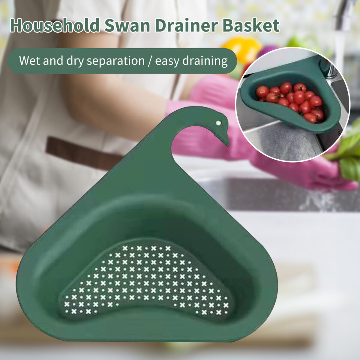 Sink Strainer Basket Triangular Hanging Filter Sink Storage Shelf (Green)
