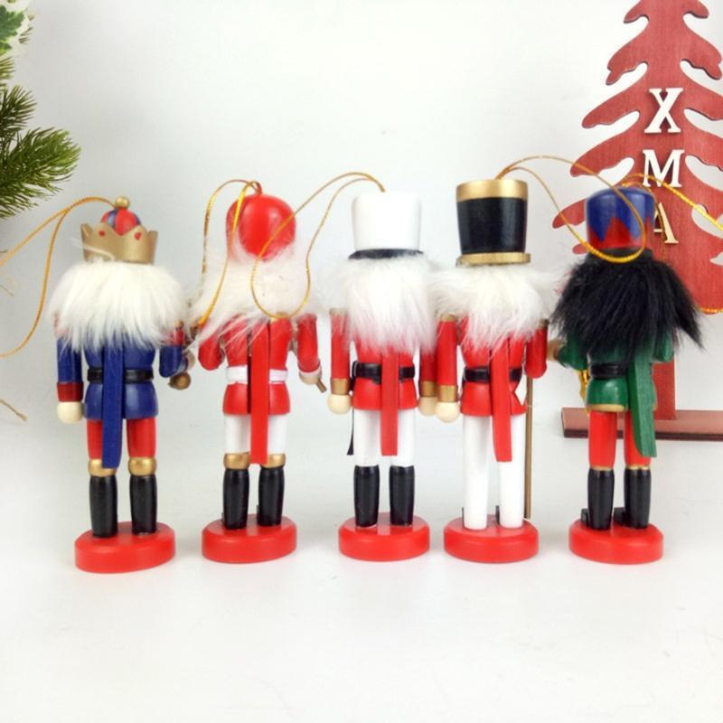 5pcs 12cm Wooden Nutcracker Puppet Drawing Walnuts Soldier Christmas Decorations