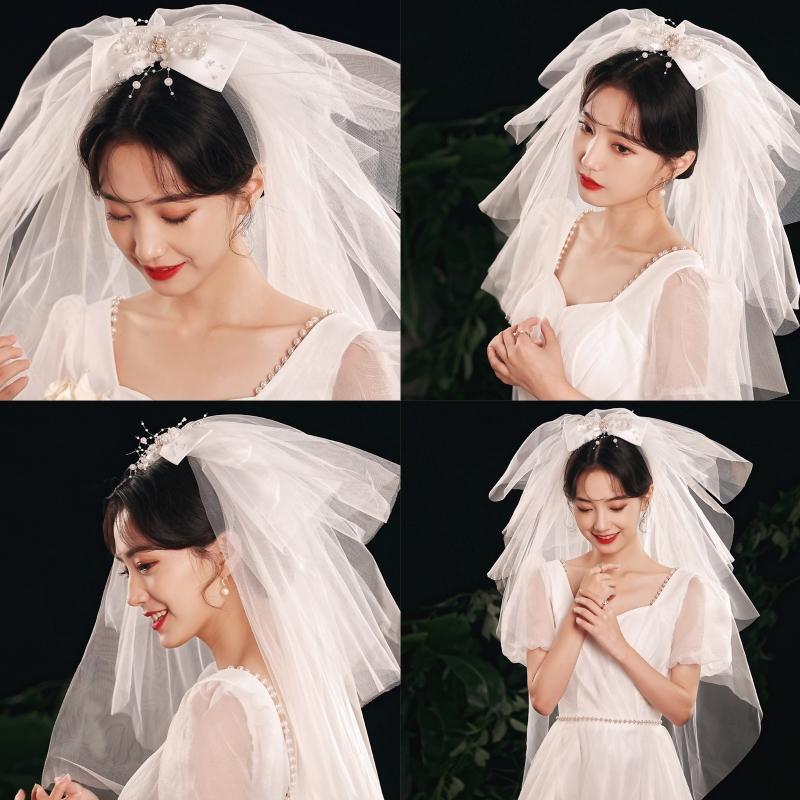 Wedding Bridal Veil 4 Layers Short Sheer Tulle Hair Accessories for Brides White