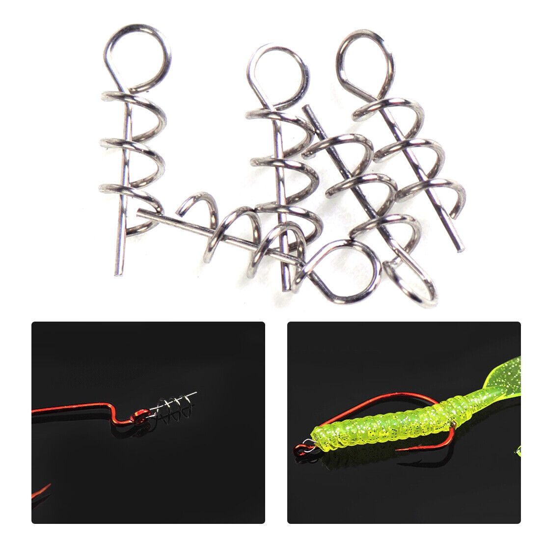 100 Fishing Soft Worm Bait Lure Spring Fixed Hook Pin Latch Twist Lock Needle Li