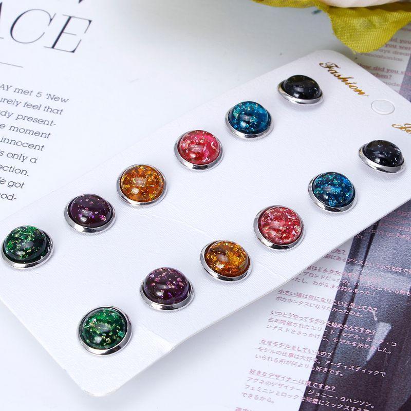 6 Pairs Mixed Created Opal Rhinestone Stud Earrings Set Women Fashion Jewelry