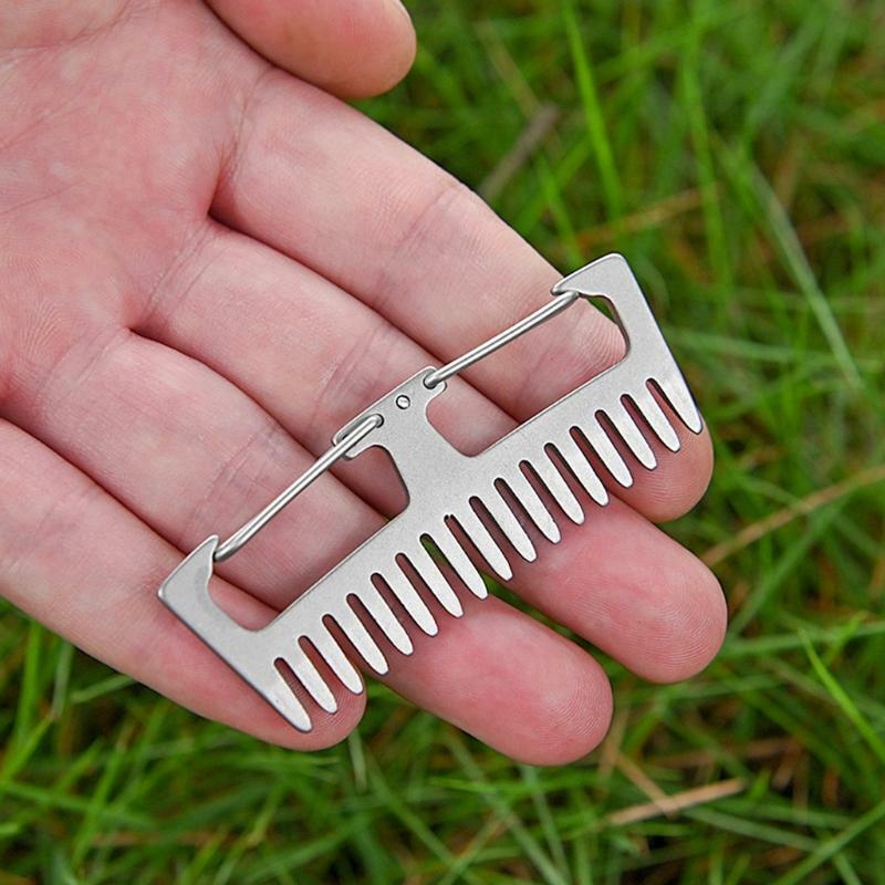 Pure Titanium Hair Comb Anti Static EDC Carabiner Pocket Keychain Hanging Buckle
