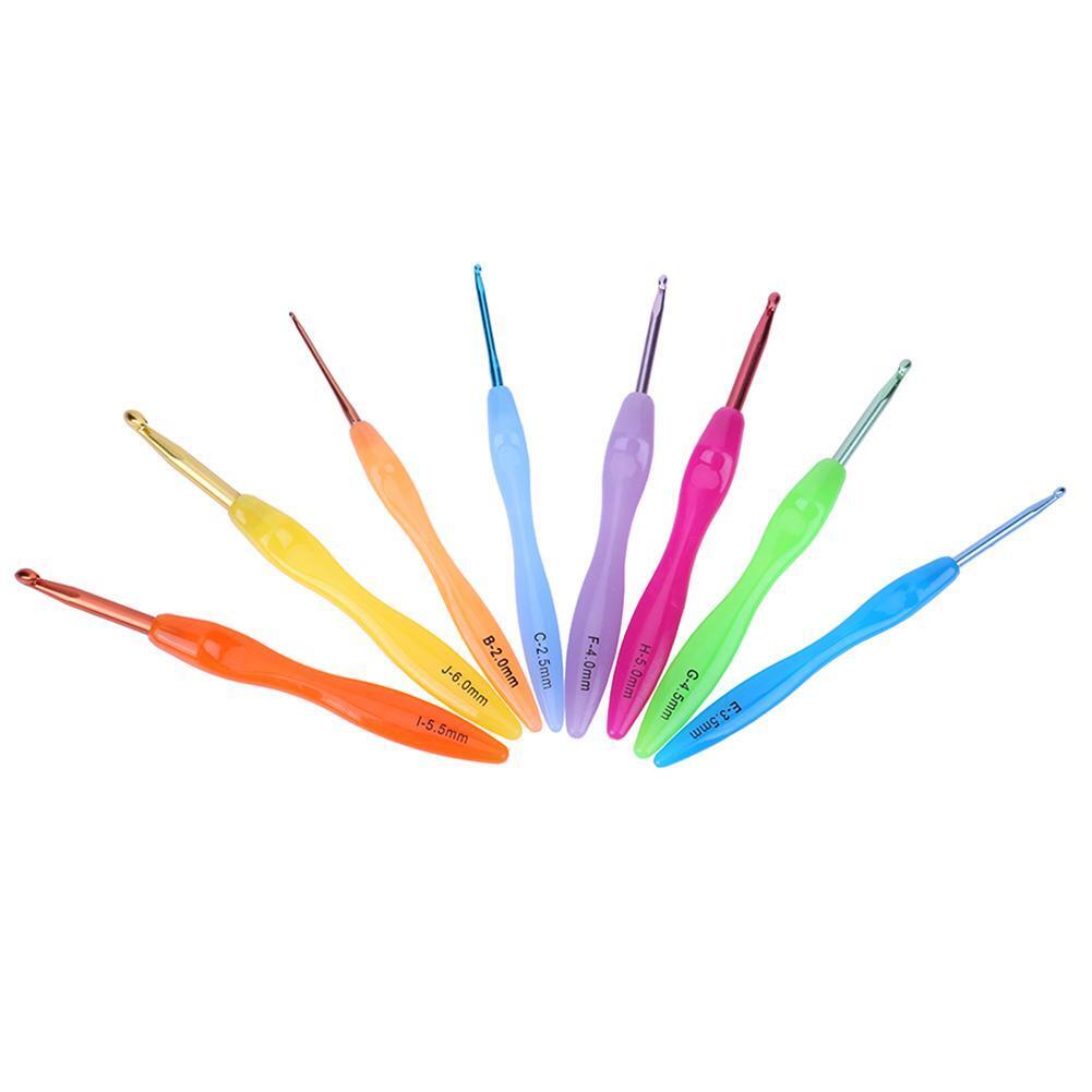 9pcs/lot Tool ABS Rainbow Plastic Handle Alumina Crochet Needle