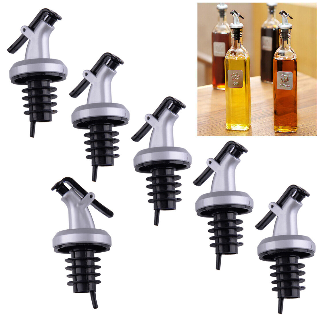 6x Olive Oil Sprayer Liquor Dispenser Wine Pourers Flip Bottle Cap Stopper Lid