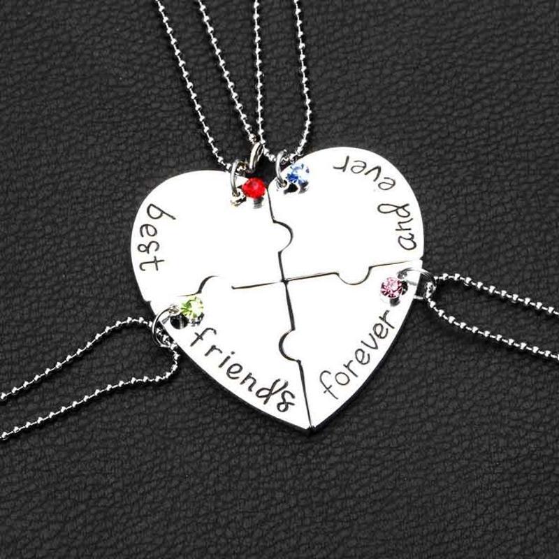 4x/Set BFF Heart Shape Puzzle Necklace Best Friendship Necklace Jewelry Gift Ins