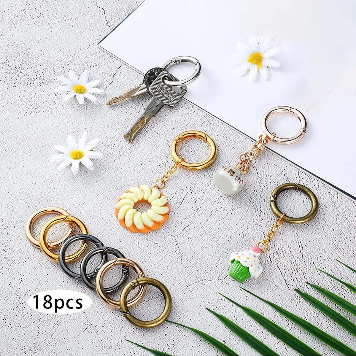 18Pcs Spring Gate O Rings Spring Clip Round Carabiner 1 inch Metal Snap Clip DIY