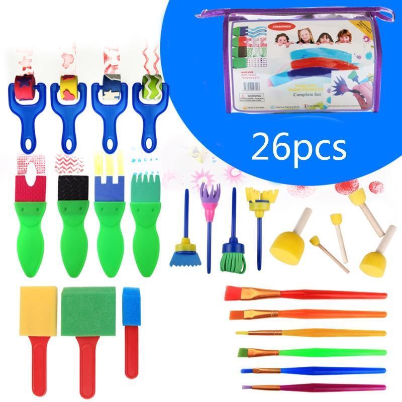 26Pcs Sponge Painting Brushes Kids Drawing Tools Early Learning Kit with PVC Bag