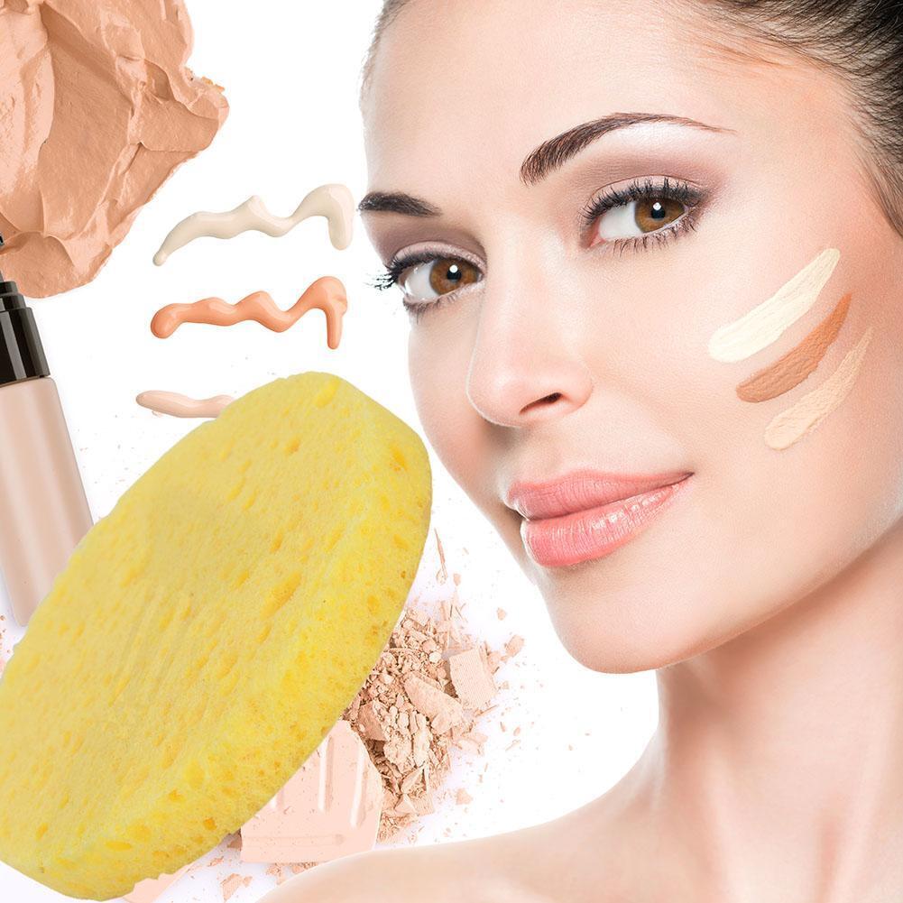 4pcs Round Natural Wood Fiber Face Wash Cleansing Sponge Makeup (Yellow)