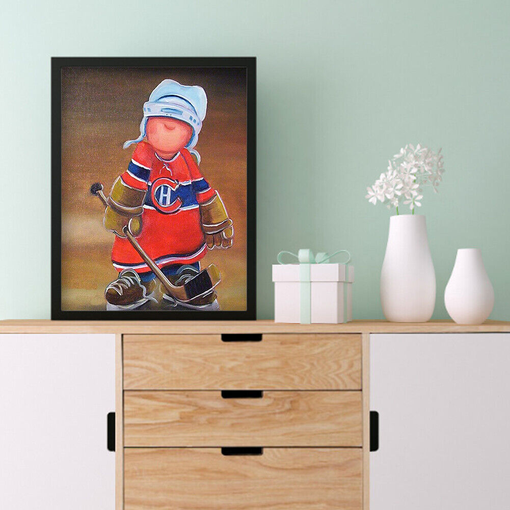 5D DIY Little Hockey Boy Full Round Drill Diamond Painting Kit Craft Art