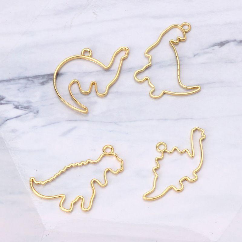 4x Handmade Cartoon Dinosaur Metal Frame Blank Open Bezel Setting for DIY Crafts