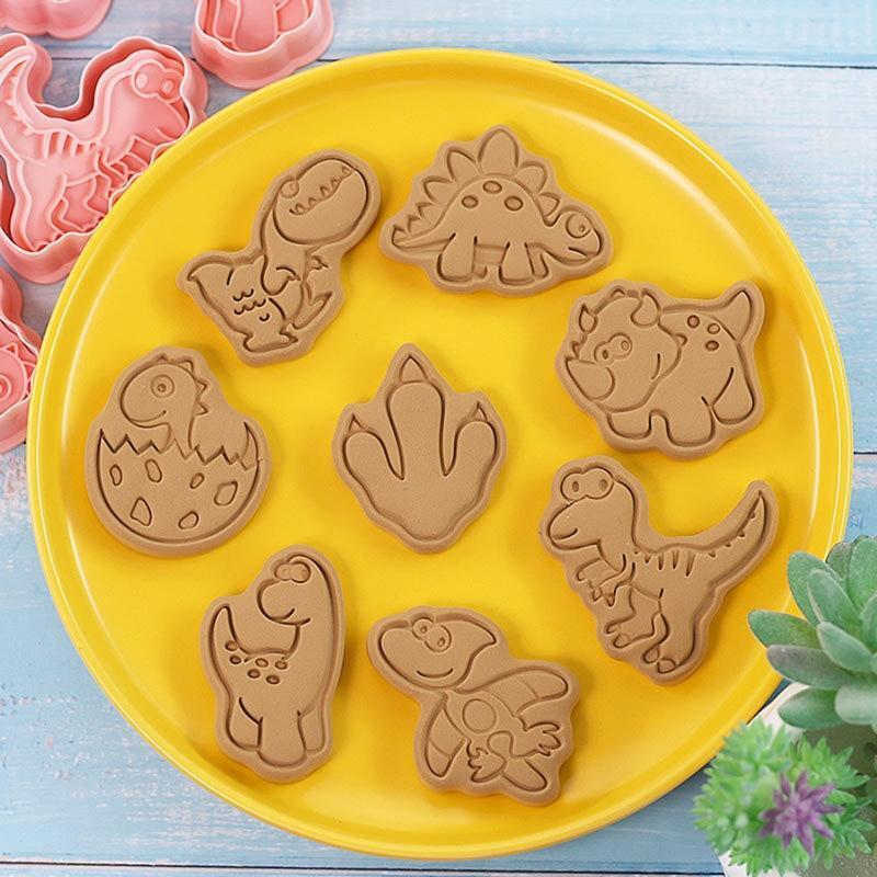 Set of 8 Plastic Cookie Moulds Cutters Biscuit Stamper Cutters Dinosaur Shaped