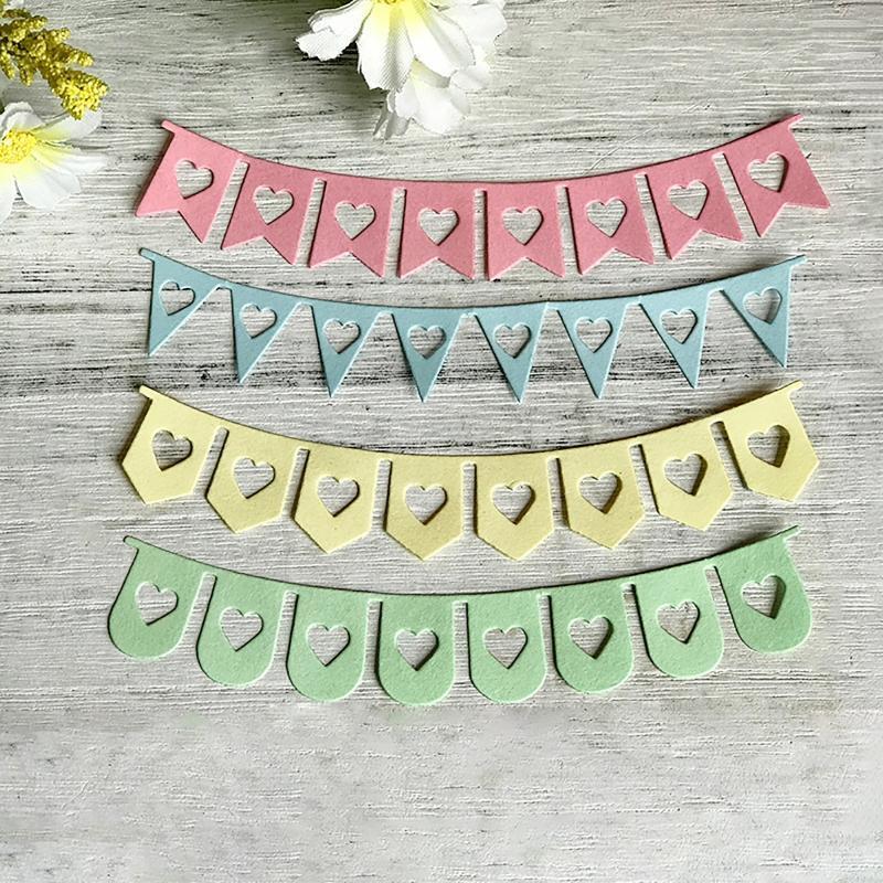 Love Heart Banner Metal Cutting Dies Handmade Birthday Greeting Card Decor