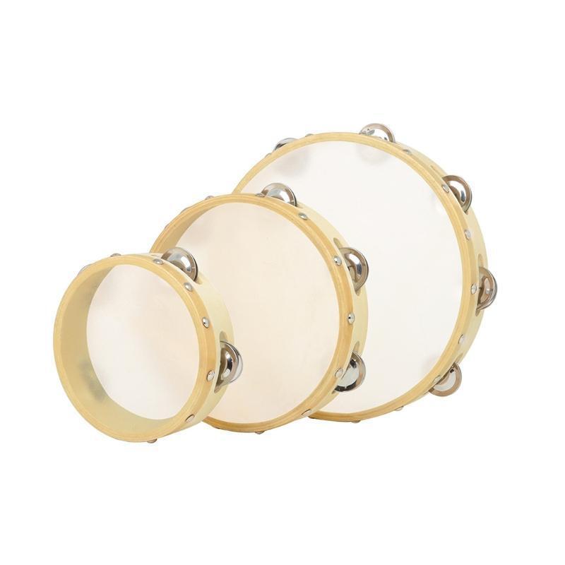 3Pcs Tambourine Cowhide Wooden Handbell Clap Drum 6/8/10in Hand Drum Kids Gift