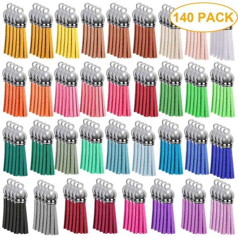 140x/Set Mixed Colors Leather Keychain Tassels Bulk Keychain Charms DIY Jewelry