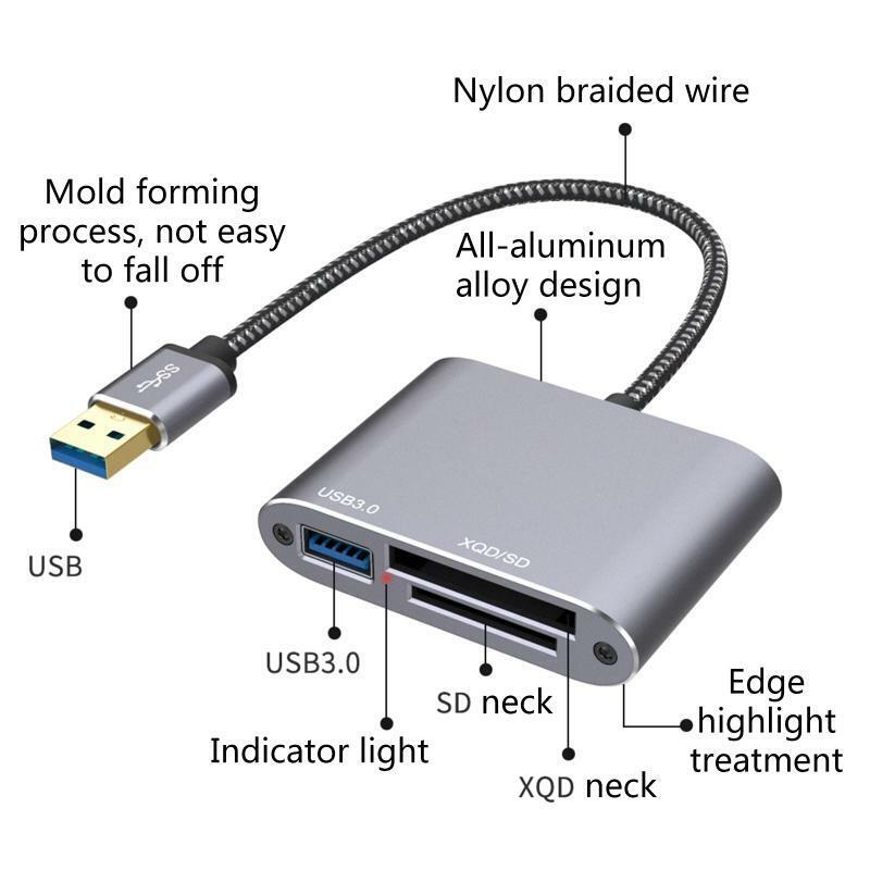 USB 3.0 Portable Card Reader for USB3.0 XQD SD Card with Advanced 3-in-1 Design