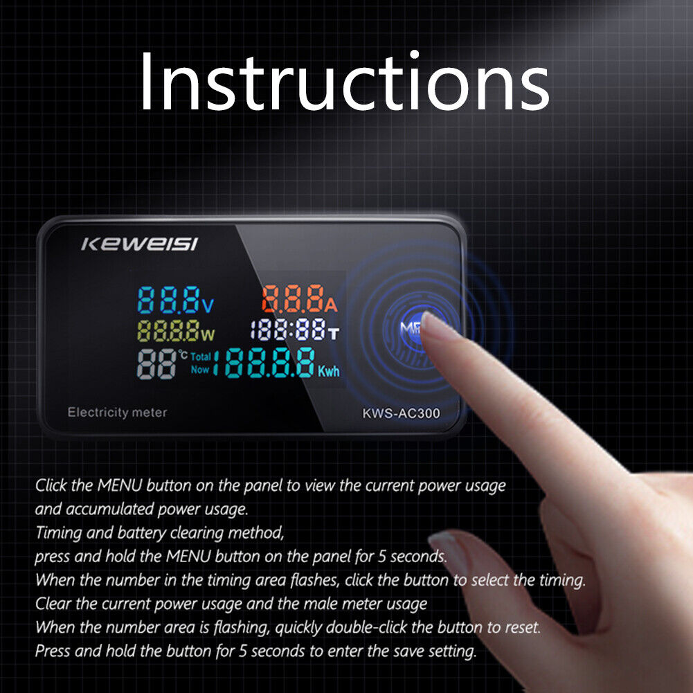 6 in 1 Color Display Digital Energy Meter Ammeter Voltmeter (KWS-AC300-20A)