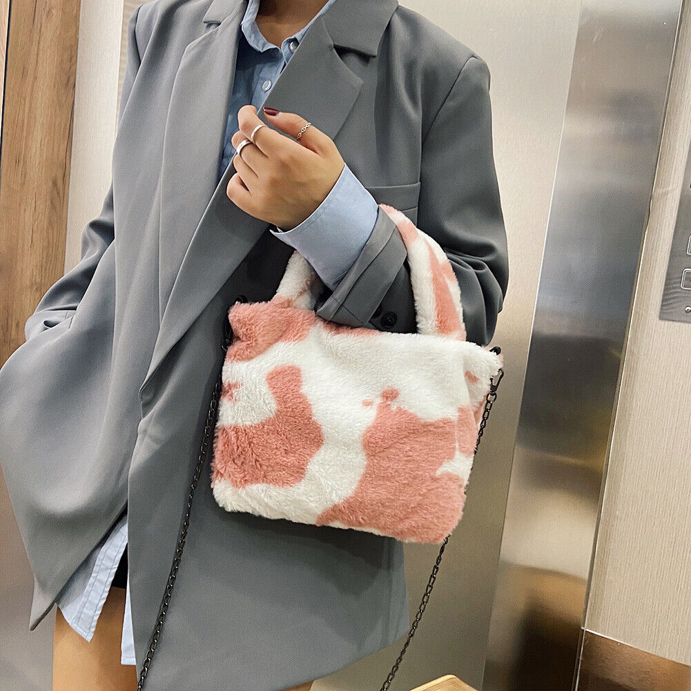 Plush Messenger Bag Women Winter Fashion Shoulder Fluffy Handbag (Pink)