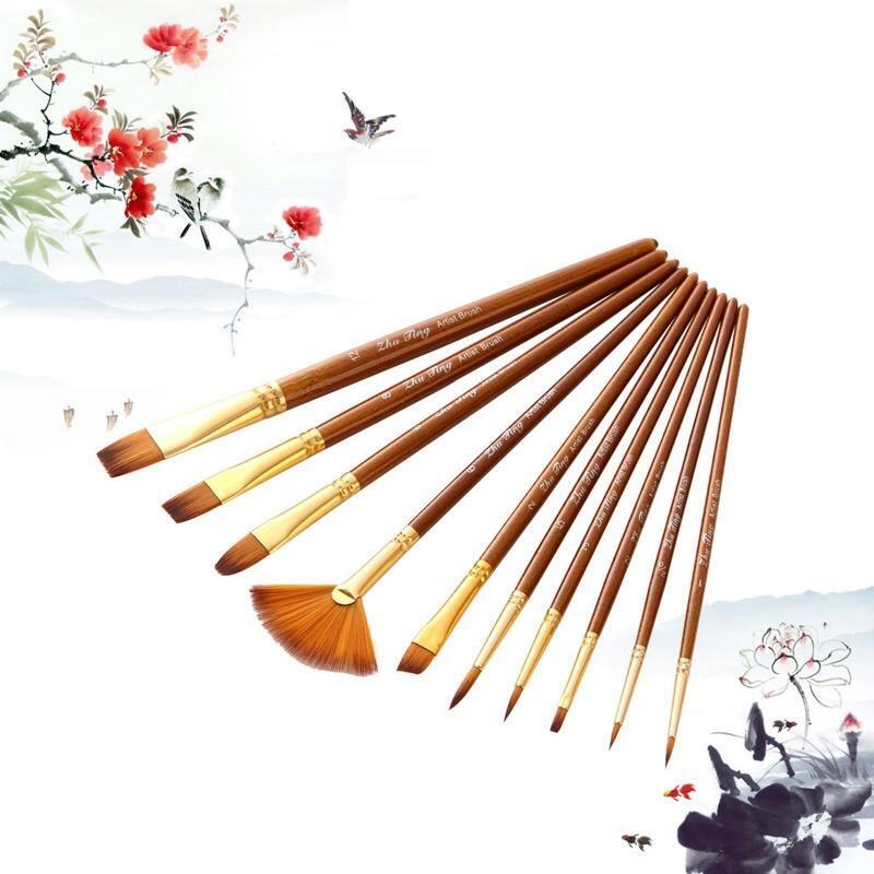 10 Pcs Nylon Hair Painting Brush Set Professional Painting Paintbrushes Kits