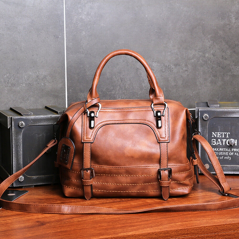Fashion Women Solid Color PU Messenger Bag Casual Large Handbags (Brown)