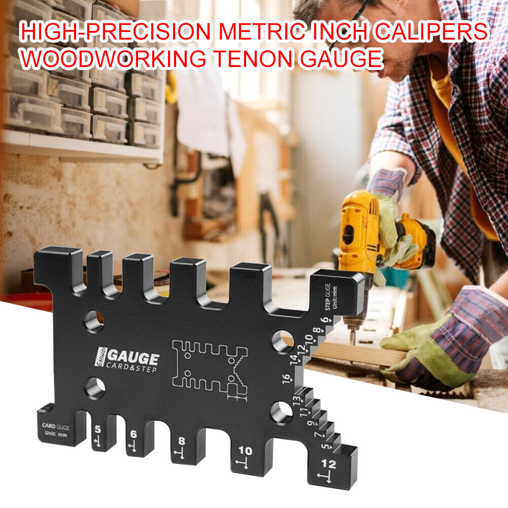 Woodworking Tenon Caliper Measuring Ruler Metric Imperial Card Gauge Router