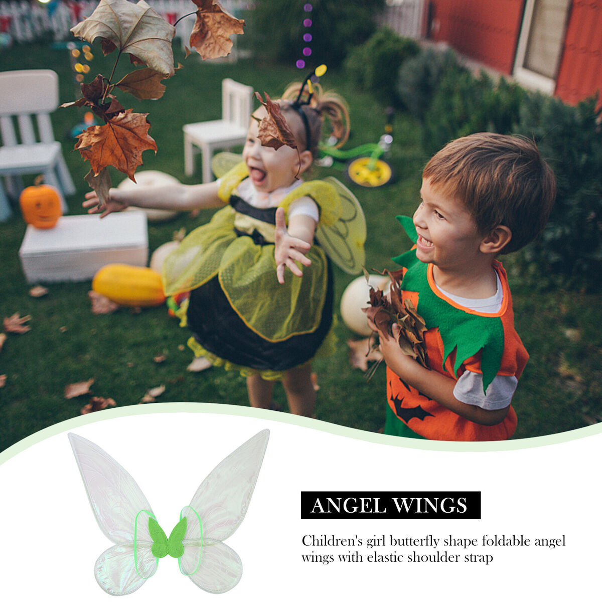 Kids Girls Fairy Wings Anti-fade Glitter Organza Princess Wing (Green)