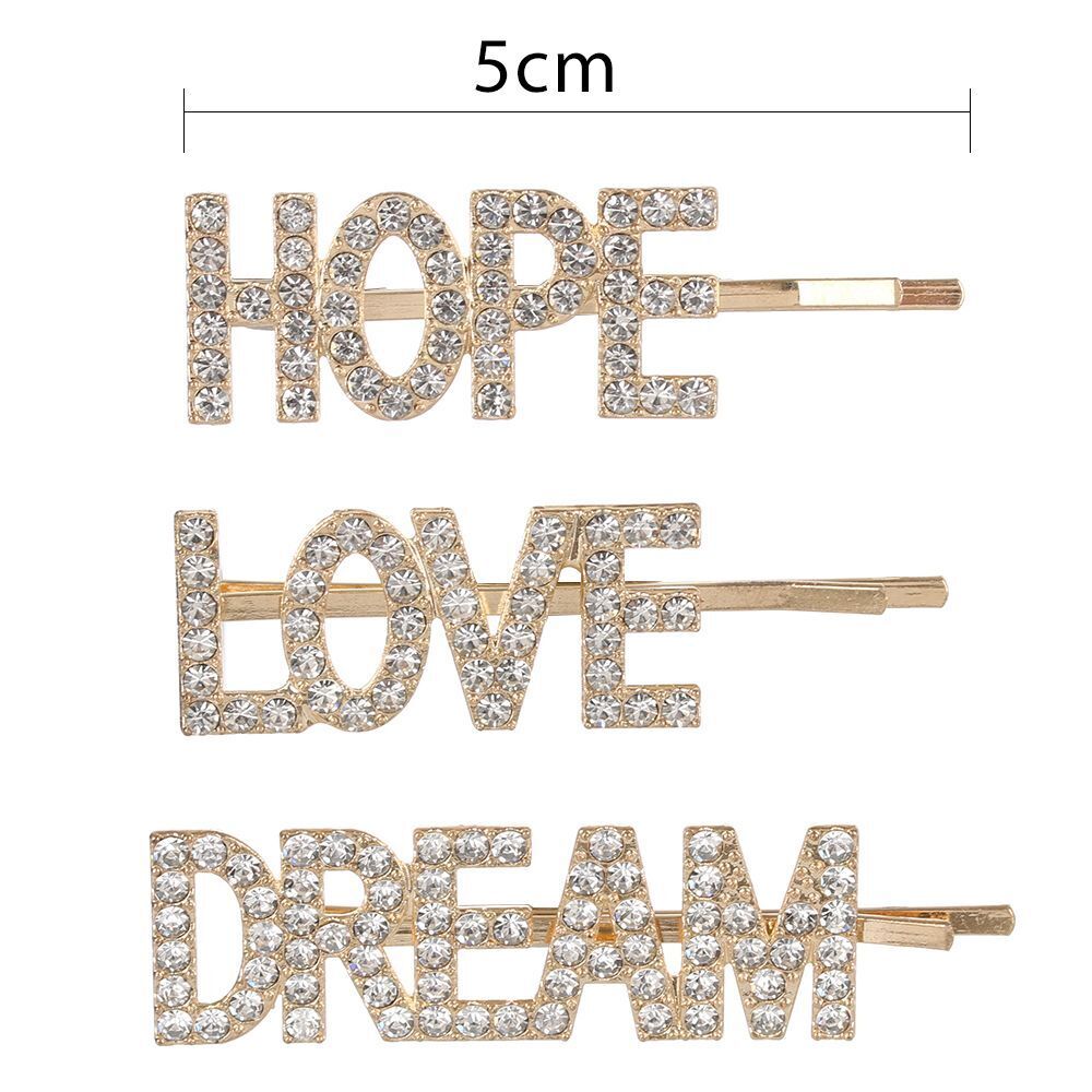 HOPE DREAM  Hair Clips Rhinestone Headwear Crystal Hairpins Letter Barrettes
