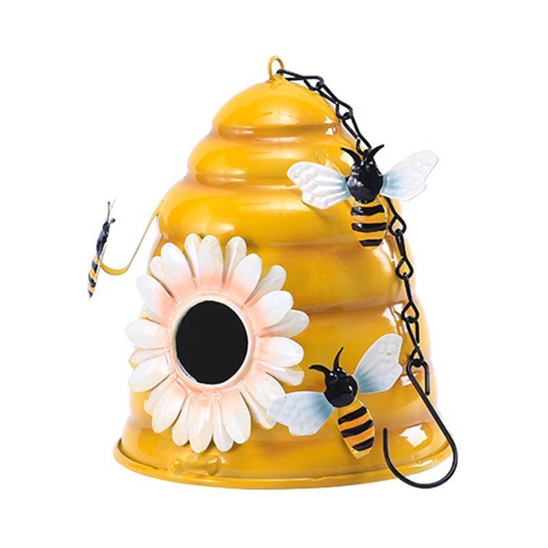 Metal Bird House Durable Garden Decoration Bee and Flowers Decorative Birdhouse