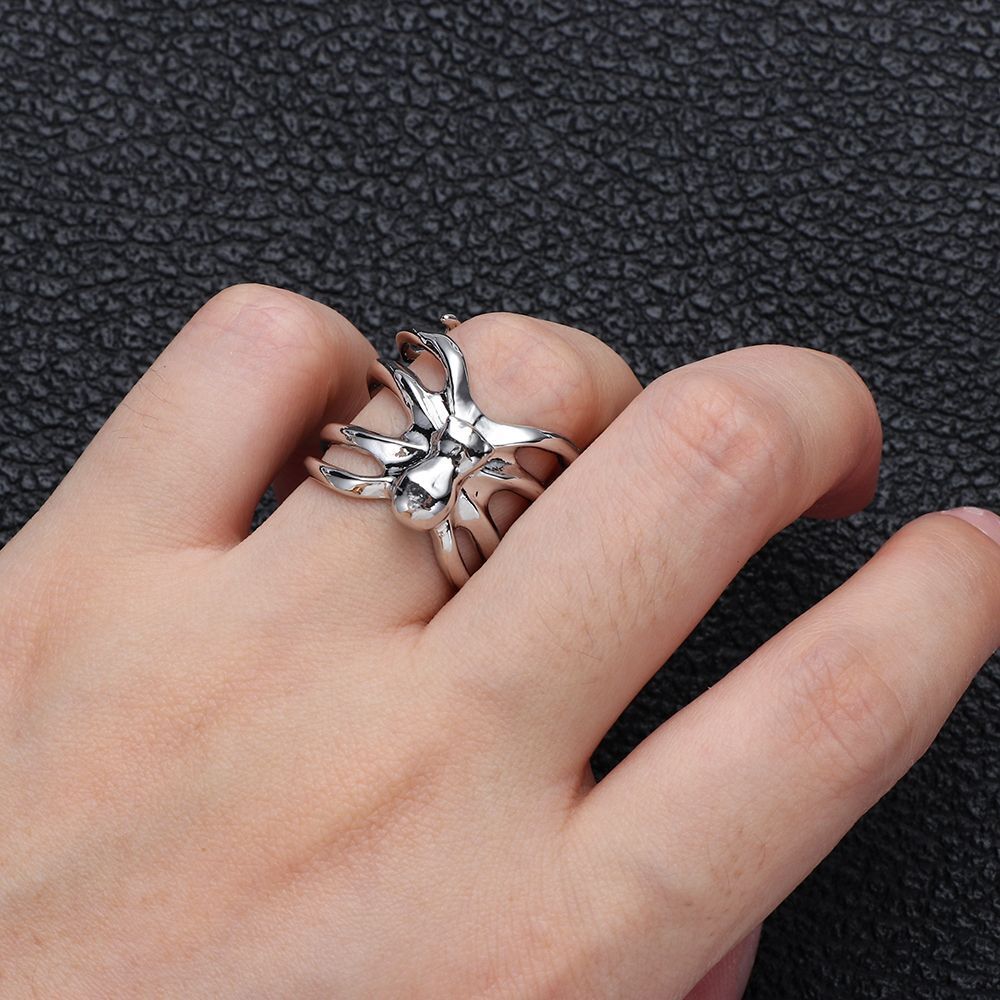 Stainless Steel Biker Promise Rock Punk Spider Ring Halloween Simulation Animal