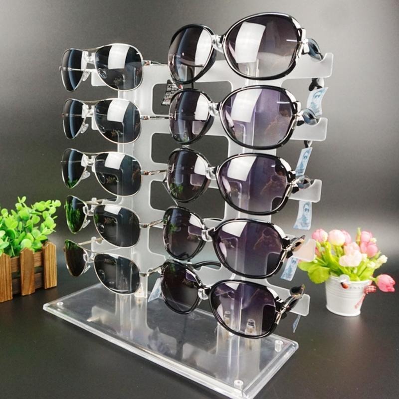 Two Row Sunglasses Rack 10 Pairs Glasses Holder Display Stand Transparent
