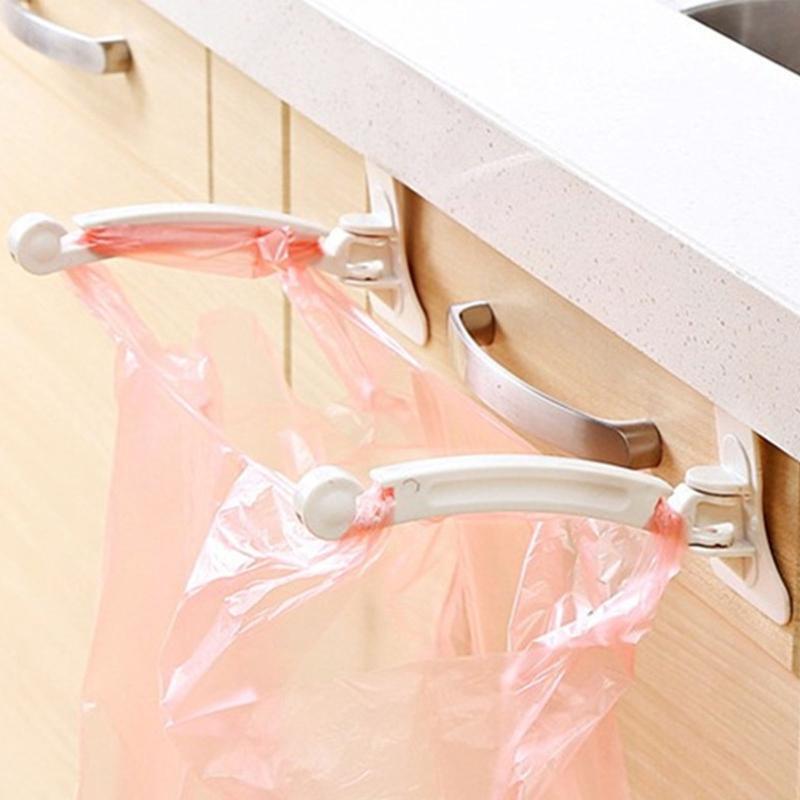 Plastic Bag Hooks Set of 2 Over Cabinet Door Organizer Trash Bag Holder