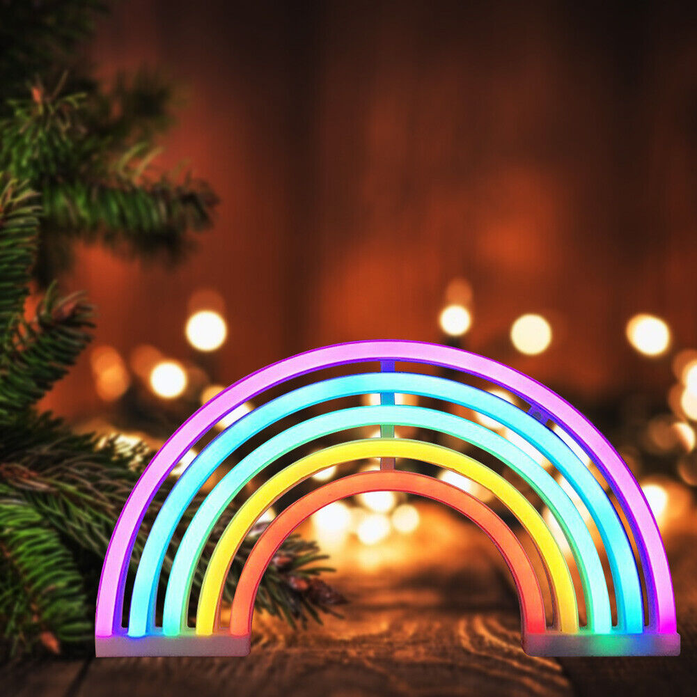 Rainbow Shape Neon LED Night Light USB/Battery Powered Bedroom Decor Lamp