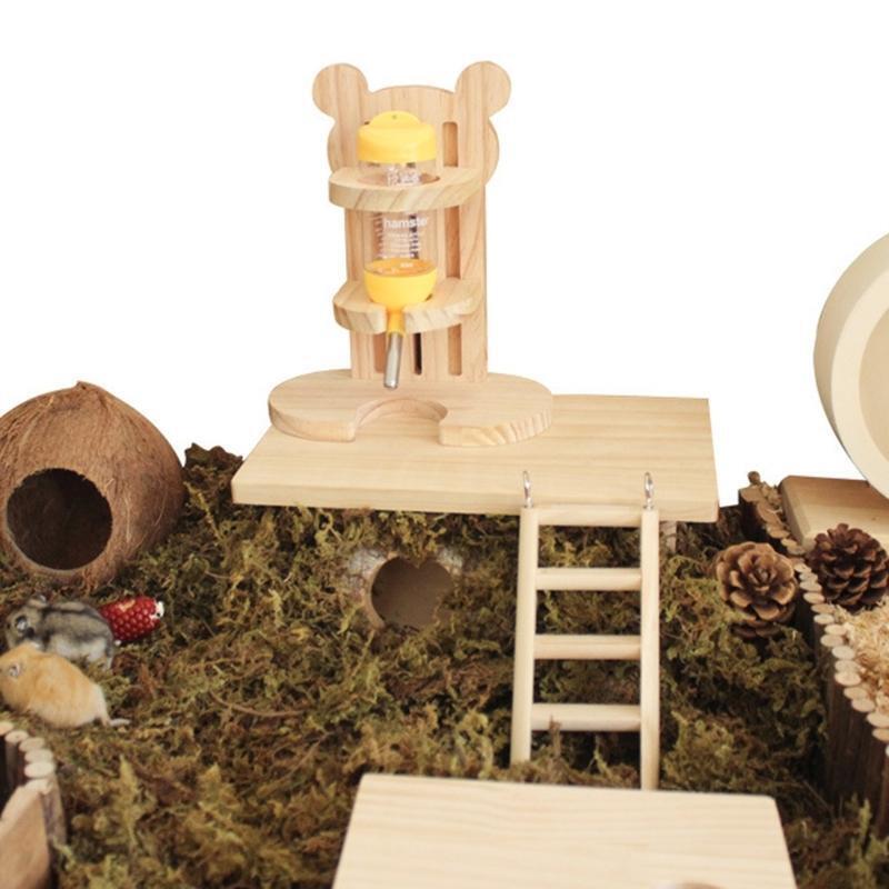Hamster Water Bottles Position Adjustable Drinking Bottle with Wooden Base