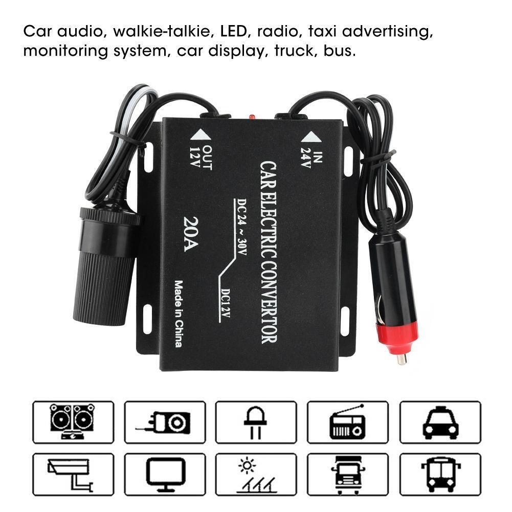 Truck 24V DC to Car 12V DC 20A Cigarette Lighter Step Down Buck Converter