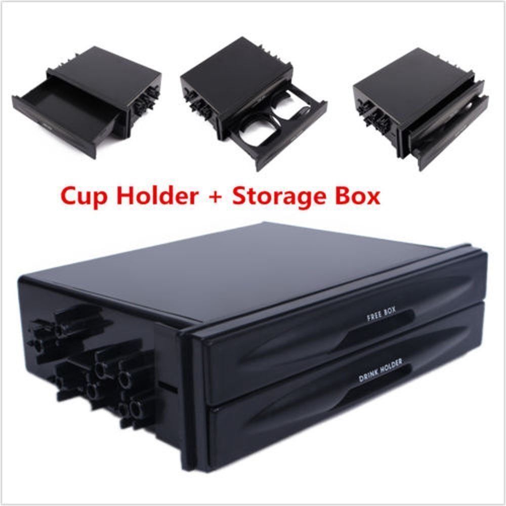 Black Trim Kit Dash Drink Cup Holder Storage Box Car Radio Pocket Double Din