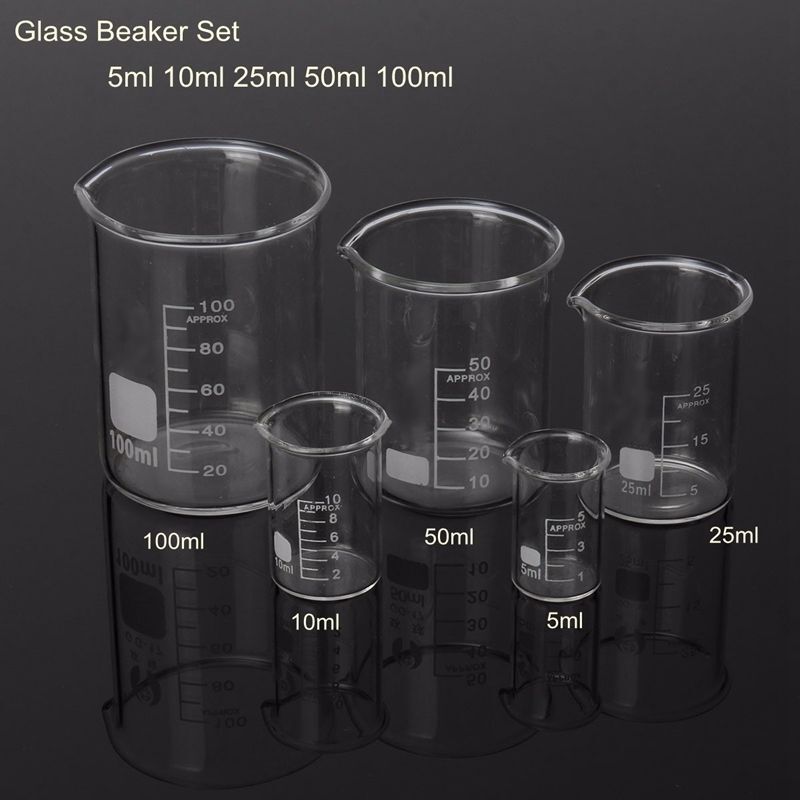 5Pcs/set Graduated Low Form Measuring Beakers Volumetric Measuring Lab Supplies