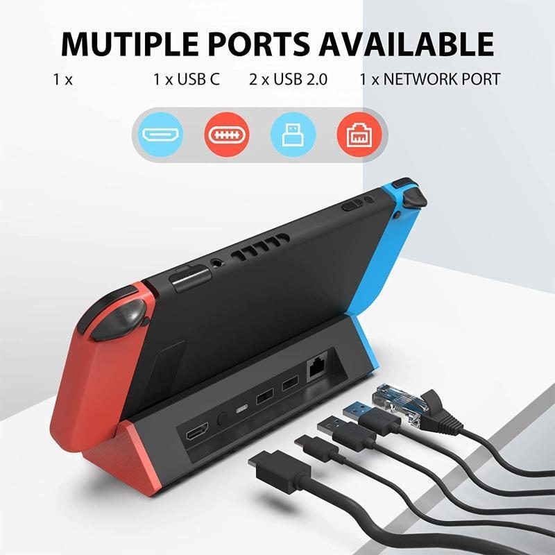 Fit for NS 1pc Dockstation w/ 4K HDMI-compatible Adapter/LAN & Type C & USB Port