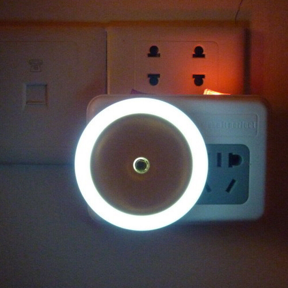 LED Light Sensor Control Night Light Round Bedroom Lamp (White)(US plug)