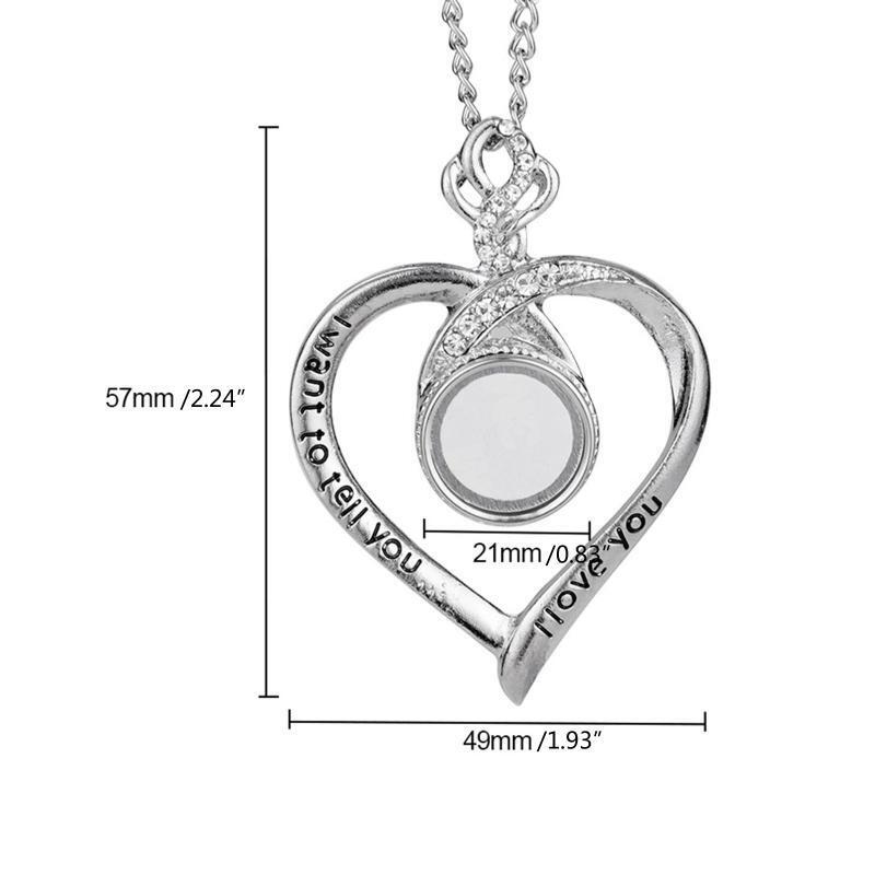 Heart Shaped Crystal Rhinestone Heat Transfer Sublimation Blank Photo Necklace