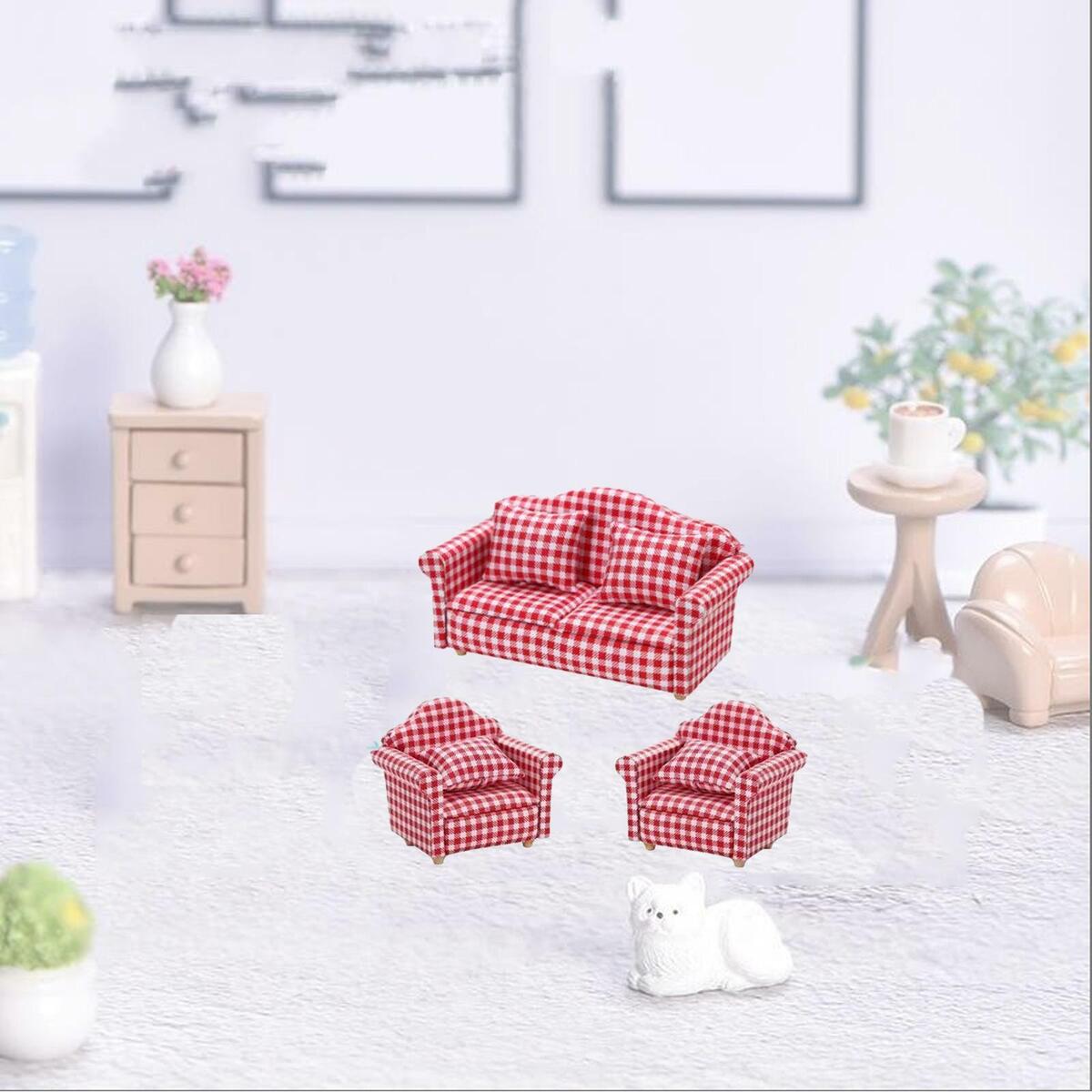 Mini 1:12 Scale Wooden Refrigerator Sofa Furniture Scenery Decor