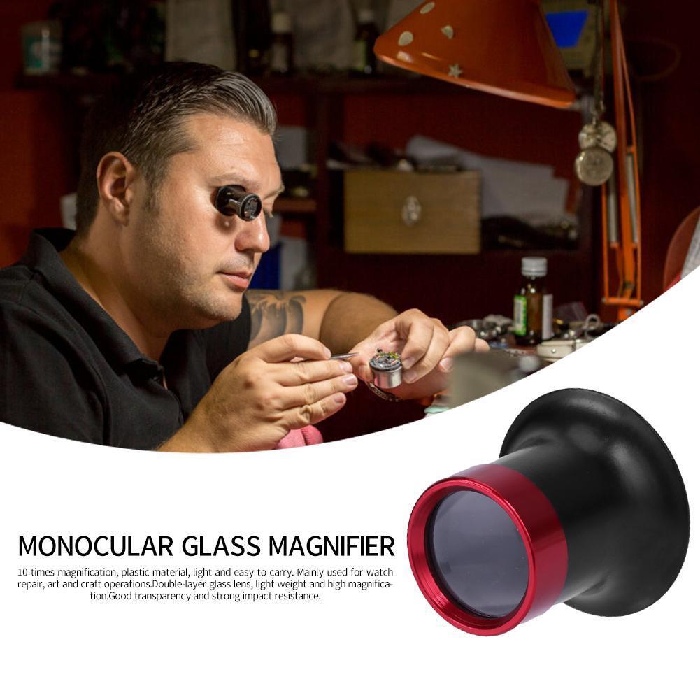 10X Metal Monocular Glass Magnifier Watch Jewelry Repair Tools Loupe Lens