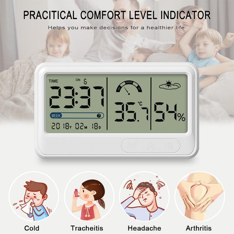 Thermometers Accurate Temperature Humidity Monitor Meter w/ Time & Alarm Clock