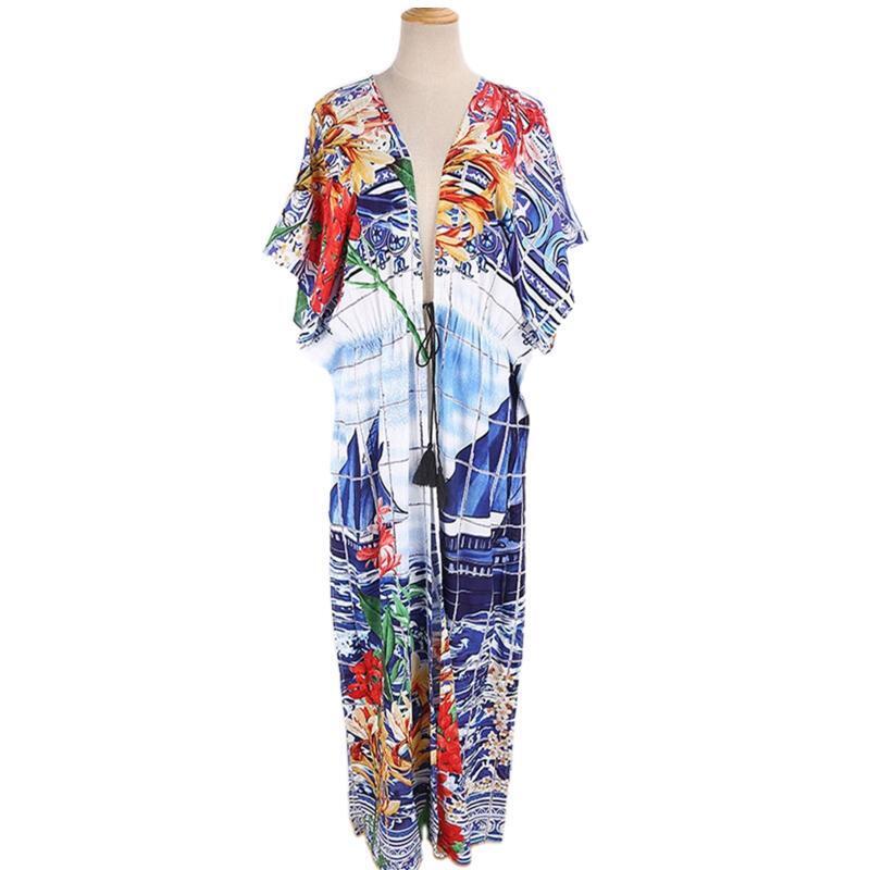 Womens Long Swimsuit Bathing Suit Cover Up Maxi Beach Dress Boho Deep V Neck