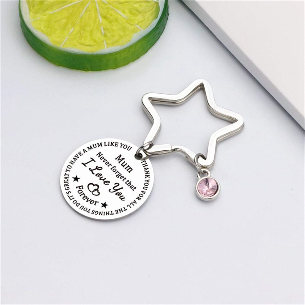 Star Engraved Stainless Steel Round Mother's Day Keyring Keychain Key Chains