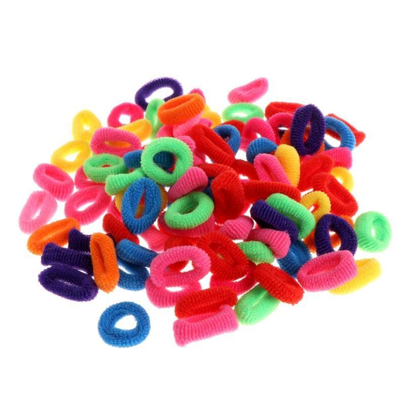 100Pcs Kids Girl Colorful Elastic Hair Tie Band Rope Ring Band Ponytail Holder
