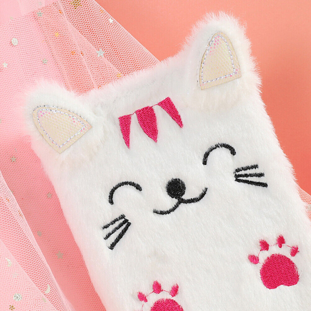 Cartoon Cat Plush Notebook Fluffy Daily Planner Journal Book (White)