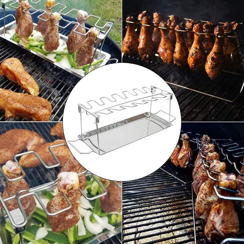 BBQ Chicken Leg Wing Grill Rack 14 Slots Chicken Leg Roaster Stainless Steel