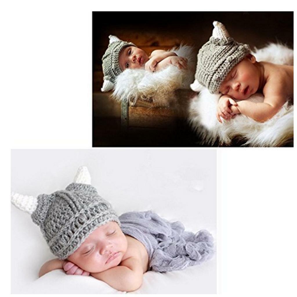 Knitted Winter Woolen Hat Childs Horn Babies Infant Toddler Crochet