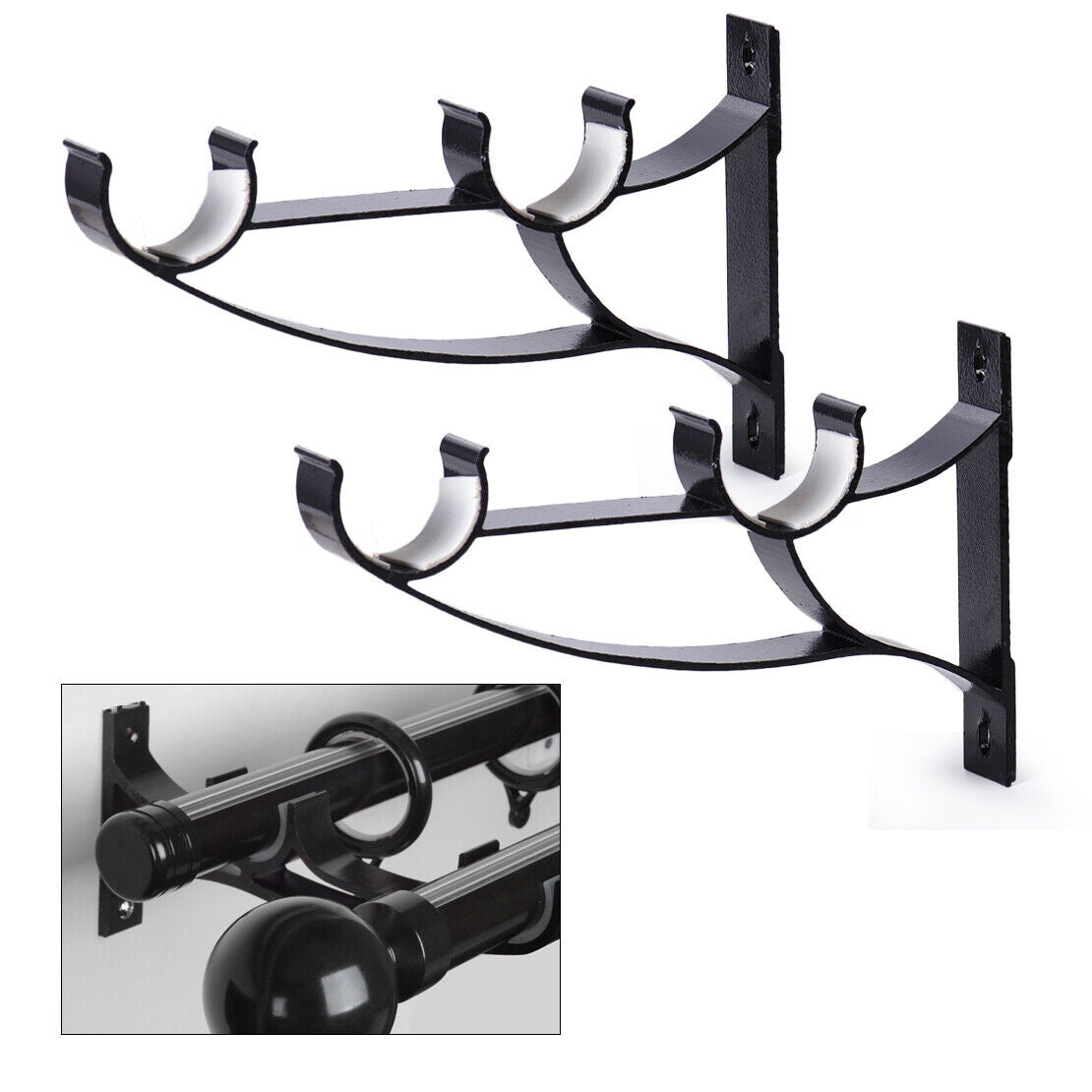 2 Aluminum Curtain Drapery Rods Support Bracket Holder fit for 25mm Drape Li