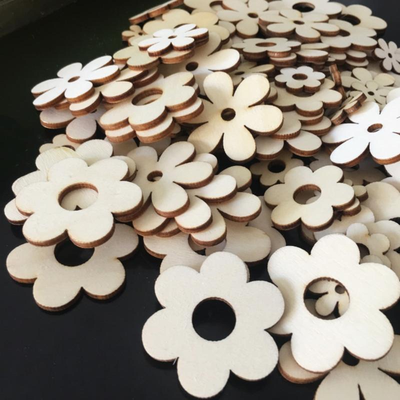 Wooden Plum Bossom Shaped Wood Chips 50 Pcs Unfinished Hollow Blank Flower Chip